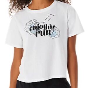 Asics women's enjoy the run short sleeve t‎ shirt top boxy tee white size large
